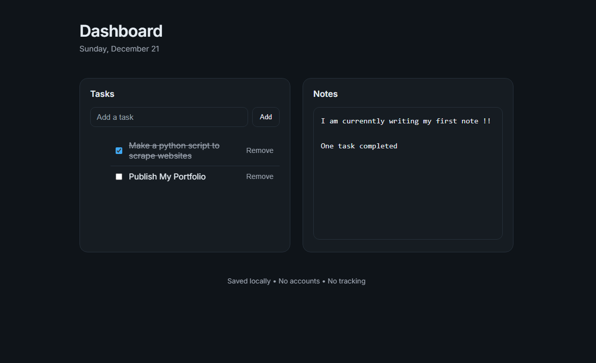 Personal Dashboard preview